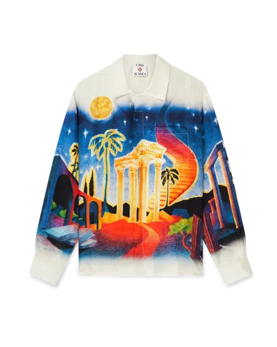 Casablanca Paris Midnight Acropolis Long-sleeve Silk Shirt In White
