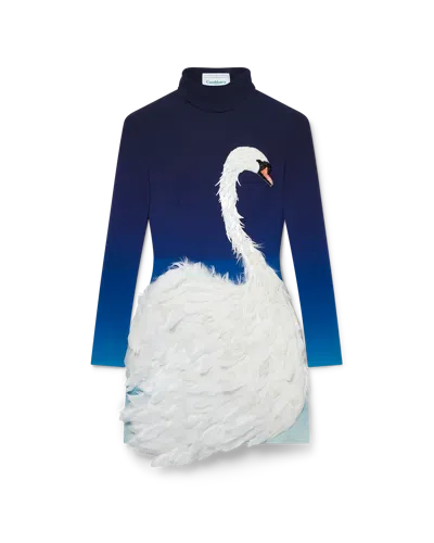 Casablanca Paris Midnight Gradient Swan Mini Dress In Blue