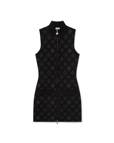 Casablanca Paris Monogram Jacquard Dress In Black In Gold