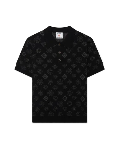 Casablanca Paris Monogram Jacquard Polo In Black