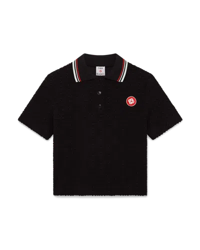 Casablanca Paris Monogram Jacquard Towelling Polo Shirt In Black