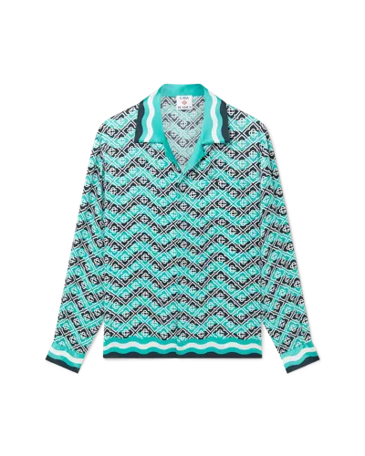 Casablanca Paris Monogram Wave Long-sleeve Silk Shirt In Green
