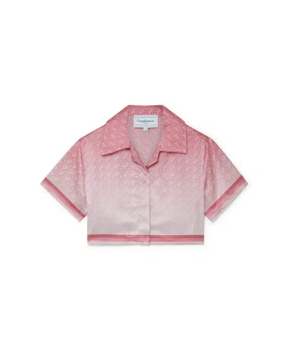 Casablanca Paris Morning City View Cropped Silk Shirt In Pink