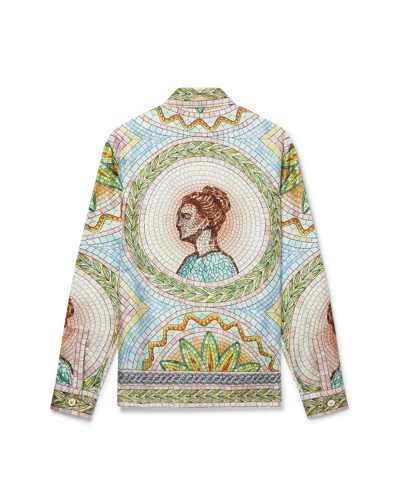 Casablanca Paris Mosaics Grecques Long-sleeve Silk Twill Shirt In Gold