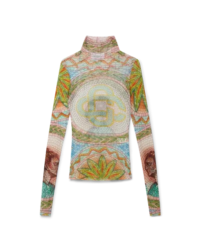 Casablanca Paris Mosaics Greques Printed Mesh Top In Multi