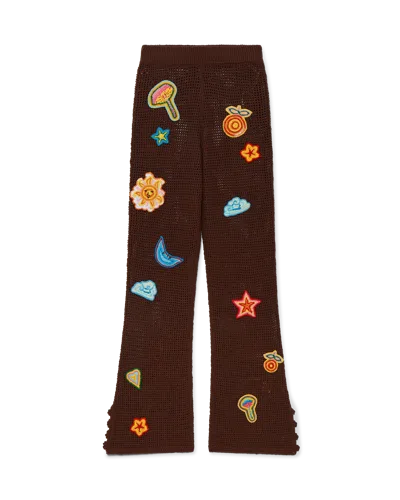 Casablanca Paris Motif Crochet Trousers In Brown