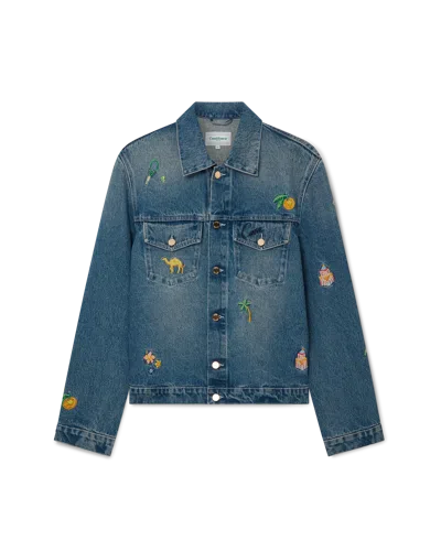 Casablanca Paris Motif Denim Jacket In Blue