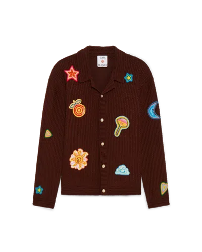 Casablanca Paris Motif Long-sleeve Crochet Shirt In Brown
