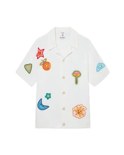 Casablanca Paris Motif Short-sleeve Crochet Shirt In White