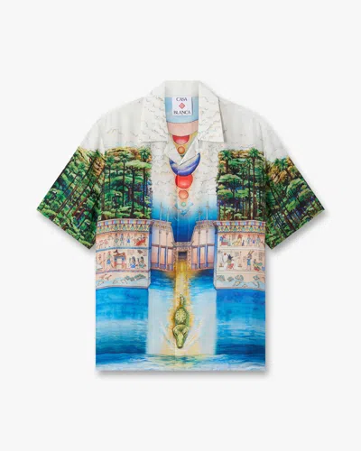 Casablanca Paris Multicolour Trompe L'oeil Short Sleeve Silk Shirt In Metallic