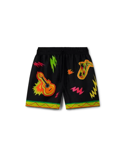 Casablanca Paris Music For The People Silk Shorts In Black
