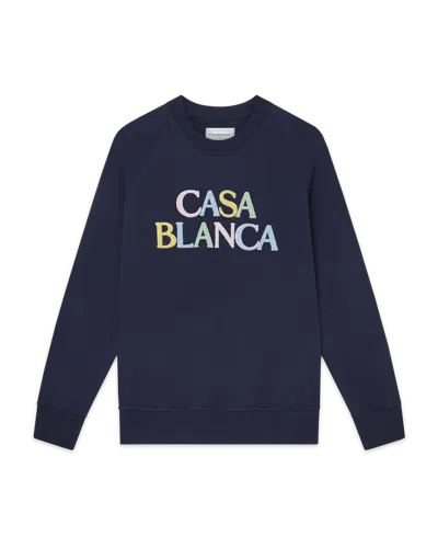 Casablanca Paris Navy Embroidered Logo Sweatshirt In Blue