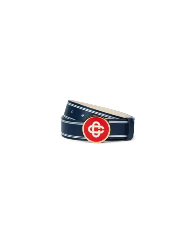 Casablanca Paris Navy Monogram Logo Leather Belt In Multi