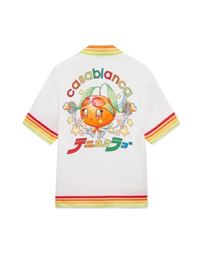 Casablanca Paris Orange Mascot Short Sleeve Silk Twill Shirt