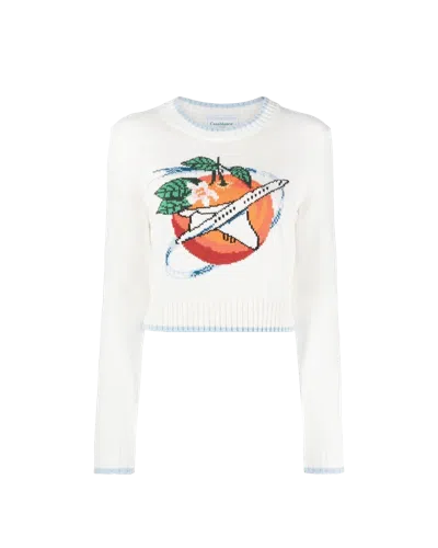Casablanca Paris Orbite Autour De L'orange Crew Neck Jumper In White