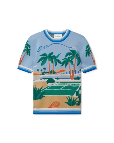 Casablanca Paris Palm Springs Court Polo Shirt In Blue