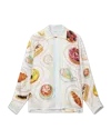Casablanca Paris Patisseries En Vol Cuban Collar Long-sleeve Silk Shirt In Multi