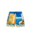 Casablanca Paris Paysage Silk Shorts In Yellow In Blue