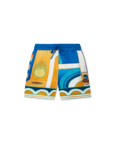 Casablanca Paris Paysage Silk Shorts In Yellow In Multi