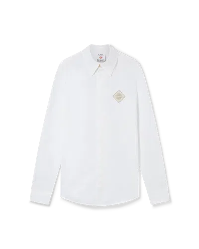 Casablanca Paris Pearl Diamond Patch Long-sleeve Cotton Shirt In White