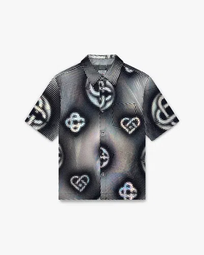 Casablanca Paris Pearlescent Monogram Short Sleeve Denim Shirt In Multi