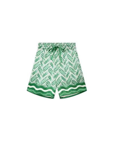 Casablanca Paris Ping Pong Monogram Silk Shorts In Green