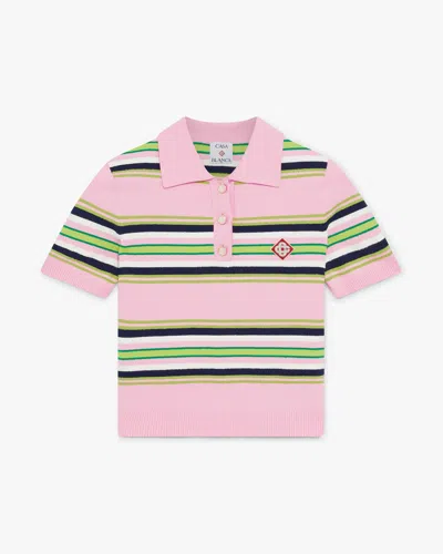 Casablanca Paris Pink & Green Striped Fitted Polo Shirt