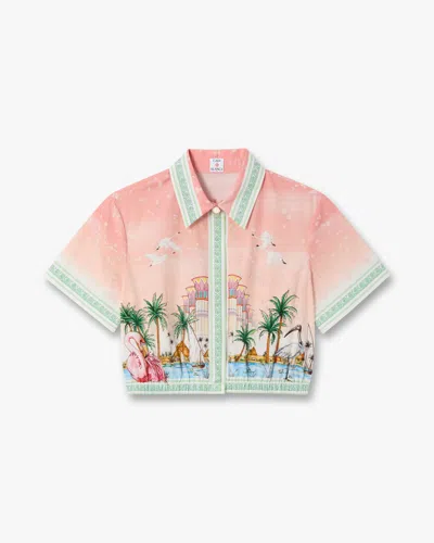 Casablanca Paris Pink Ethereal Cotton Cropped Long Sleeve Shirt In Multi