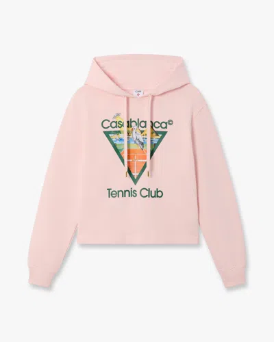 Casablanca Paris Pink Tennis Club Icon Pyramid Abduction Cropped Hooded Sweatshirt