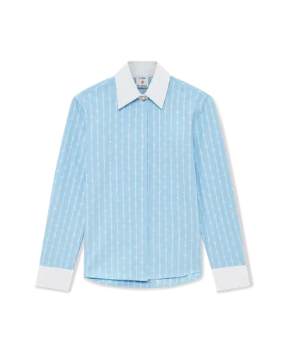 Casablanca Paris Pinstripe Laurel Long-sleeve Shirt In White In Blue