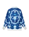 Casablanca Paris Plat A Dessert Bleu Cuban Collar Silk Shirt In Blue