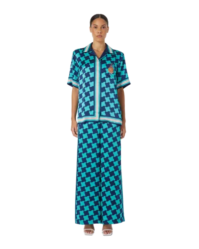 Casablanca Paris Pool Tile Silk Shirt In Blue