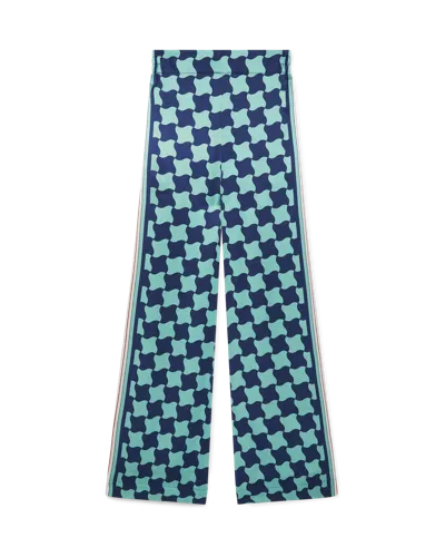 Casablanca Paris Pool Tile Wide Leg Silk Trousers In Blue