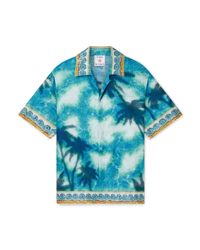 Casablanca Paris Poolside Emblem Short-sleeve Silk Shirt In Blue