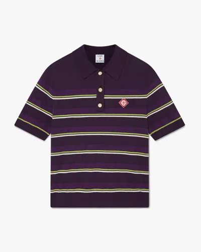 Casablanca Paris Purple & Green Striped Fitted Polo Shirt