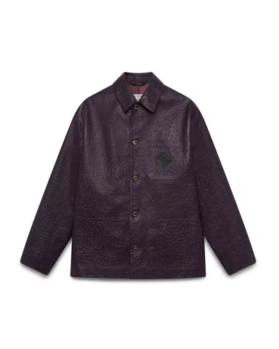 Casablanca Paris Purple Ostrich Embossed Leather Workwear Jacket In Animal Print