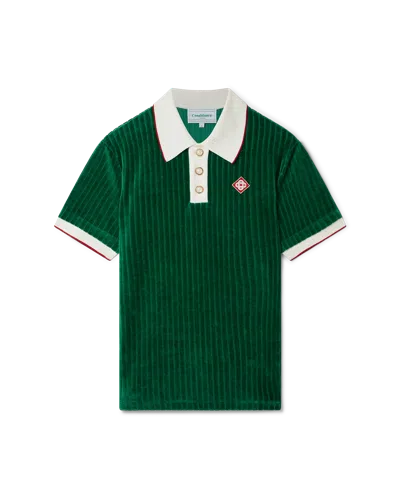 Casablanca Paris Rib Velour Polo Shirt In Green
