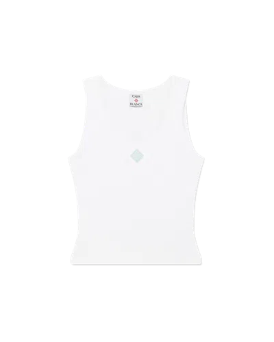 Casablanca Paris Ribbed Jersey Tank Top In White