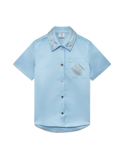 Casablanca Paris Satin Short-sleeve Shirt In Blue