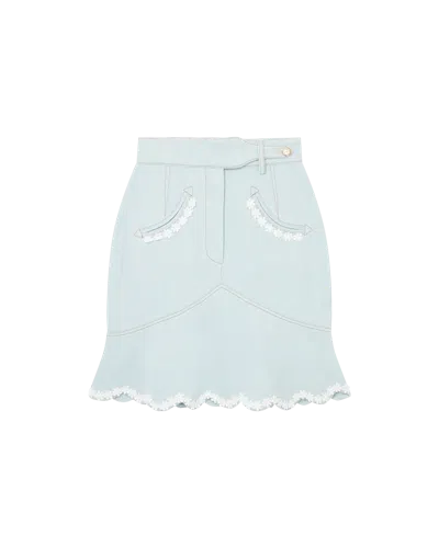 Casablanca Paris Scalloped Hem Denim Mini Skirt In White