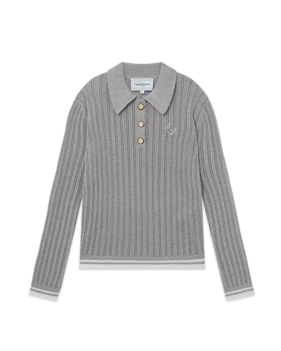 Casablanca Paris Silver Long Sleeve Polo Shirt In Gray
