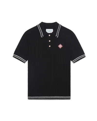 Casablanca Paris Silver Trim Boucle Polo Shirt In Black