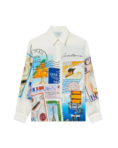 Casablanca Paris Souvenirs De Vacances Long Sleeve Silk Shirt In Multi