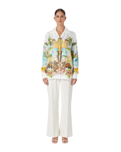 Casablanca Paris Spirit Lake Cuban Collar Linen Shirt In Multi