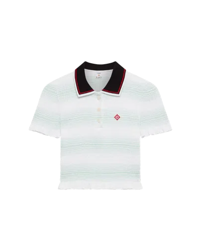 Casablanca Paris Stripe Shirred Polo Shirt In White