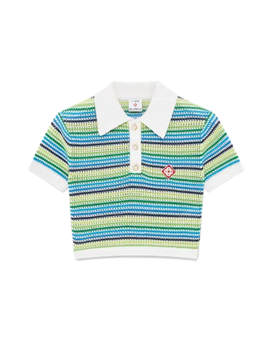 Casablanca Paris Stripe Short Sleeve Polo Shirt In Multi