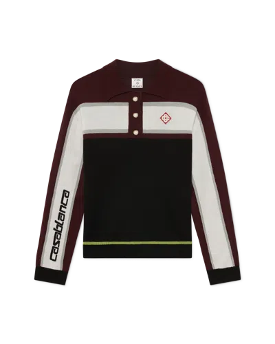 Casablanca Paris Striped Oversized Long Sleeve Polo Shirt In Multi