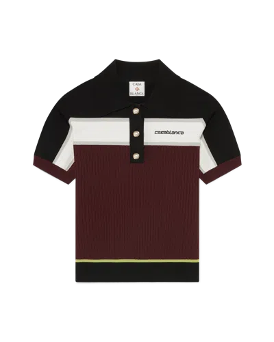 Casablanca Paris Striped Short Sleeve Polo Shirt In Brown
