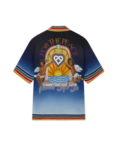 Casablanca Paris Studio De Musique Short-sleeve Silk Shirt In Blue
