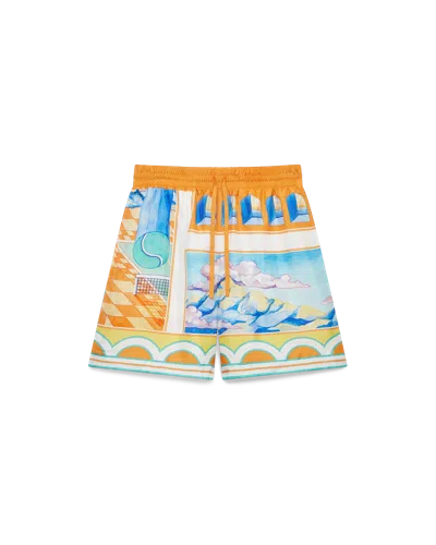 Casablanca Paris Surreal Pool Silk Shorts In Multi